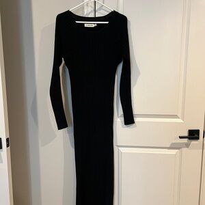 Black Long sleeve Ribbed Sweater Dress